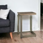 Goldoma 26 inch brown square end table with storage shelf - solid wood and metal