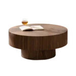 Goldoma round wood coffee table - modern 30.51-inch solid wood table for living room