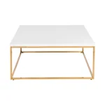 Goldoma 35-inch white and gold square coffee table with wood top and metal frame in modern living room