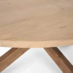 Solid mango wood coffee table 42 inch round farmhouse style with cross legs and natural finish in living room