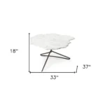 Goldoma 33 inch genuine marble coffee table with white marble top and gold iron base in a living room setting