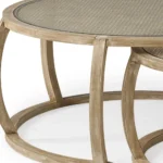 Goldoma brown glass nested coffee table set with solid wood base, vintage round design in living room