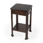 Goldoma 27-inch rustic end table with drawer and shelf in dark brown and cherry finish for living room storage