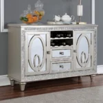 Goldoma Contemporary Silver Extendable Server Cabinet with Solid Wood and Mirror Tile Accents