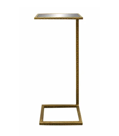 Goldoma brass and silver mirrored end table with reflective glass top and iron base, perfect as a glamorous side table or nightstand