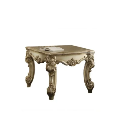 Goldoma 26 inch gold patina square end table in living room setting with elegant finish