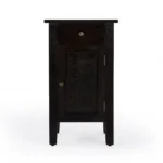 Natural brown solid wood end table with door and drawer for rustic living room storage