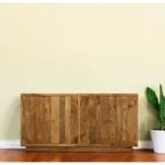 Goldoma 72 inch solid wood sideboard with four doors and shelves in warm brown finish for living room or dining room