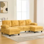 Goldoma 103.5 inch square convertible sectional sofa set with dual chaise lounges and storage pockets in modern living room