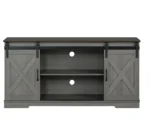 Goldoma Mid-Century Adjustable TV Stand with Sliding Drawer and X-Cross Design, 60-64 inch, Two-Tone Brown/Gray – top view