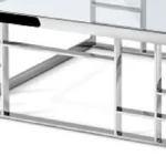 Goldoma 40-inch clear and silver glass coffee table with stainless steel frame in modern living room