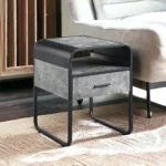 Goldoma 22 inch square end table with drawer and shelf in concrete gray and black for living room
