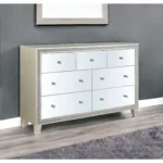 HMS 63 Champagne Solid and Manufactured Wood Mirrored Seven Drawer Triple Dresser for Living Room Cabinets