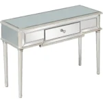 Goldoma Silver Leaf Antiqued Mirrored Console Table with leafy metalwork design - perfect entryway table