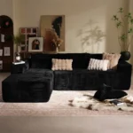 Goldoma modern black corduroy cloud modular sofa set in living room