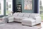 U-shaped sectional sofa with two ottomans and reclining seats in a modern living room