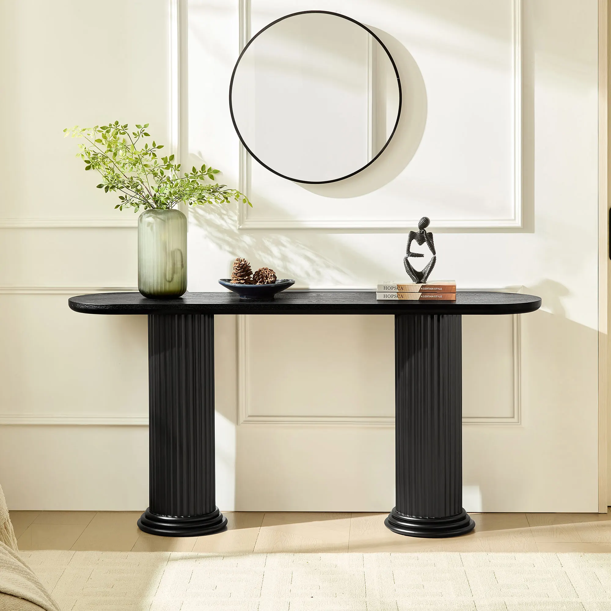 H4e497c0471444bc78ba7276458c2bc80R.webp Goldoma modern console table with Roman legs in a living room entryway
