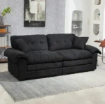 84" Chenille Convertible Modern Sofa Loveseat Deep Seat 2 Throw Pillows Memory Foam Living Room Apartment Office Lounge-Black