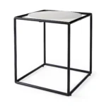 Goldoma 22 inch black marble end table with black metal frame in living room