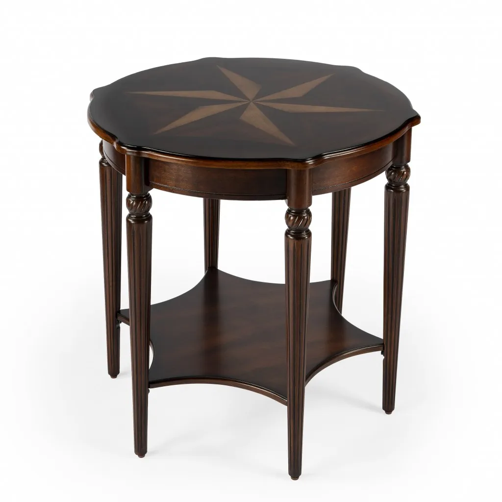 H4e9d69b9260b49ca9b9d1afaa8dc5a6dw.webp Goldoma 28-inch round coffee table with brown wood top and black metal shelf in a modern rustic living room