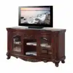 Goldoma 65-Inch Brown Cherry Farmhouse TV Stand with Bookcase, Enclosed Storage – close-up detail