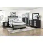 Goldoma 6-Drawer Dresser in Charcoal Gray with Reeded Front Panels – Solid Wood Construction – base detail