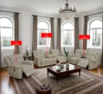 Goldoma beige corduroy 3-piece recliner sofa set in modern living room