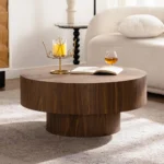 Goldoma round wood coffee table - modern 30.51-inch solid wood table for living room