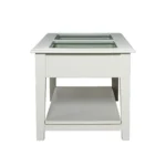 Goldoma 44-inch off-white glass and metal rectangular coffee table in a modern living room