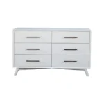 Goldoma 56 inch white solid wood six-drawer dresser with antique stainless steel handles - perfect bedroom storage