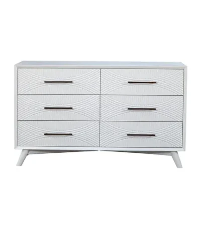 Goldoma 56 inch white solid wood six-drawer dresser with antique stainless steel handles - perfect bedroom storage