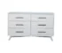 Goldoma 56" White Solid Wood Six-Drawer Double Dresser with Antique Stainless Steel Accents