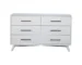 Goldoma 56" White Solid Wood Six-Drawer Double Dresser with Antique Stainless Steel Accents
