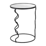 24" HMS Black Mirrored Glass and Steel Round Abstract End Table for Living Room Furniture - Image 3