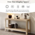 Modern farmhouse console table in natural oak finish with spacious tabletop, perfect for entryway or living room decor