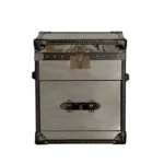Goldoma Aviator Trunk Coffee Table – industrial metal and leather storage coffee table with antique finish