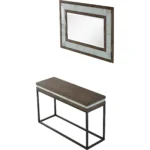 Goldoma 47 inch solid wood console table with faux marble top and mirror in brown, white, and black