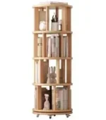 Goldoma 6-Tier Rotating Bookshelf – solid wood rotating bookcase with adjustable shelves and lockable wheels in a modern home setting