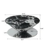 Goldoma modern oval coffee table with marbling wood top and stainless steel base in living room