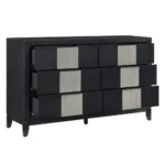 Goldoma 6-Drawer Dresser in Charcoal Gray with Reeded Front Panels – Solid Wood Construction – close-up detail