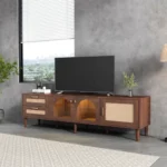 Goldoma Rattan-Inspired TV Stand with LED Lights - Dark Brown media console for TVs up to 80 inches