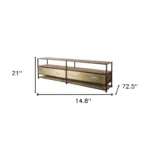 Goldoma 15-inch rustic brown solid wood console table in an entryway with a lamp and decorative items