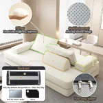 Multifunctional Reclining Convertible Sofa Bed 2 Removable Backrests Eco-Friendly Upholstered Deep Seat for Living Hotel Bedroom - Image 4