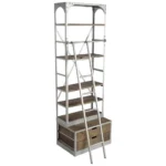 HMS 32" Light Brown Solid Wood Five-Tier Library Bookcase with Two Drawers Nickel Metal Accents - Image 2