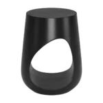 Goldoma black solid wood round end table with geometric cutout in a modern living room