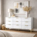 Goldoma 9-drawer oak dresser with TV stand – solid wood storage chest for bedroom and living room