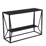 Goldoma 42-inch black glass console table with shelves in a modern entryway setting