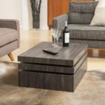 Goldoma Nordic Style Black Square Wooden Coffee Table in a modern living room
