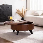 Goldoma rustic farmhouse wood coffee table with hidden storage compartment in brown finish