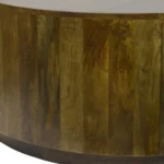Goldoma 42-inch round solid wood coffee table with glass top in rustic brown for living room